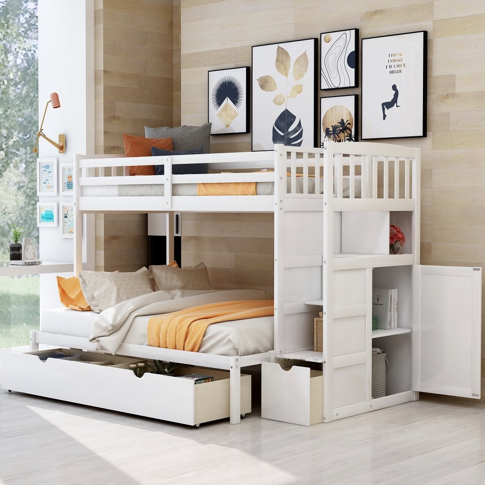 Loheer - Twin over Full Bunk Bed with Stairs, Convertible Bunk Bed with Storage Drawers - White price history on PriceWatchPro