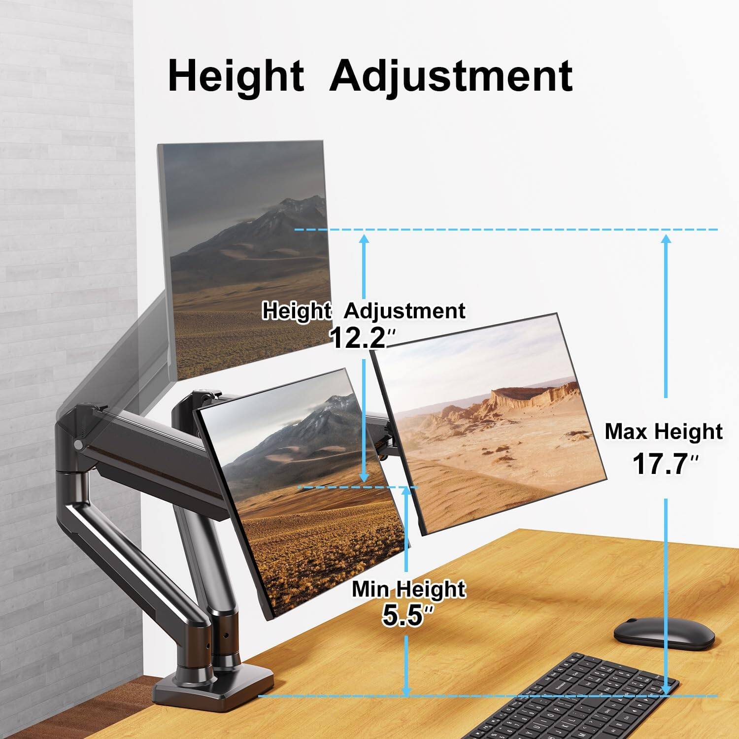 Height Adjustment

- Height Adjustment: 12.2"
- Max Height: 17.7"
- Min Height: 5.5"