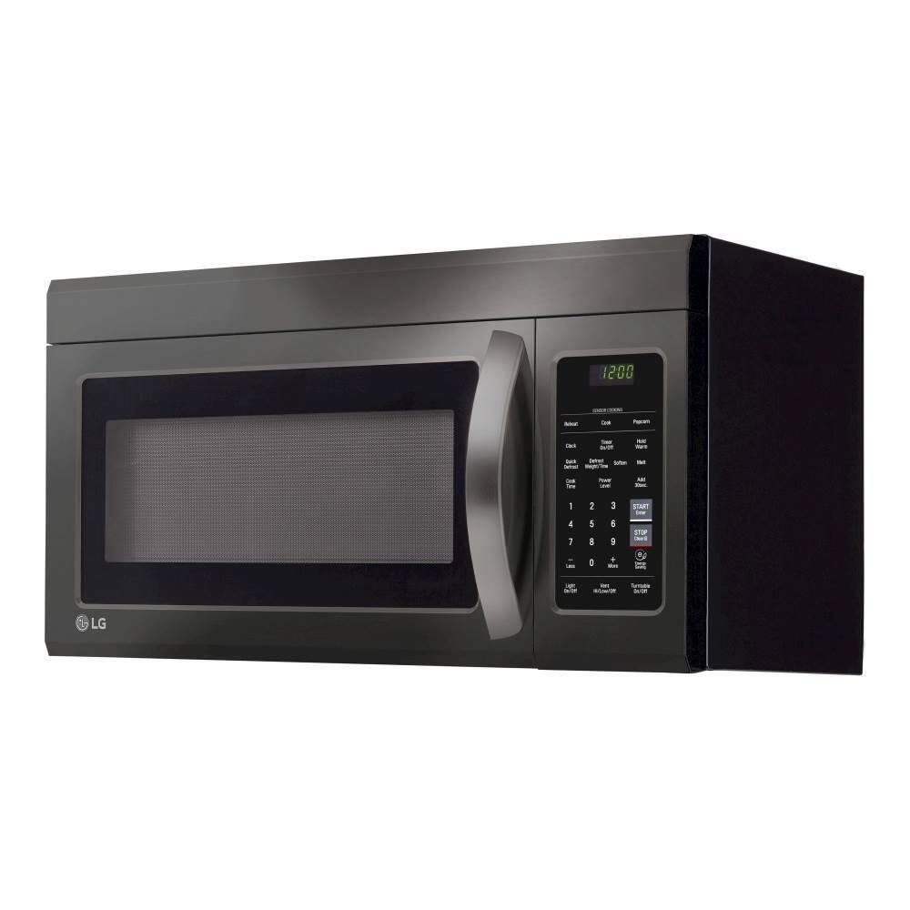 Left. LG - 1.8 Cu. Ft. Over-the-Range Microwave with Sensor Cooking and EasyClean - Black Stainless Steel.