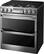 Left. LG - SIGNATURE 6.9 Cu. Ft. Slide-In Double Oven Gas True Convection Range with EasyClean and ThinQ Technology - Textured Steel.