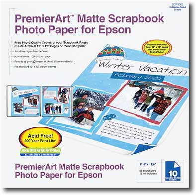 Front Standard. Epson - 10-Pack 12" x 12" Matte Scrapbook Photo Paper.