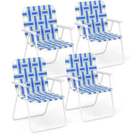 Gymax - 4pcs Folding Beach Chair Camping Lawn Webbing Chair Lightweight 1 Position - Blue