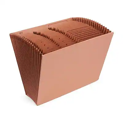 Front. Staples - Staples Letha-Tone Reinforced Accordion File, Alphabetical Index, 21-Pocket, Letter Size, Brown (ST119099) - Brown.