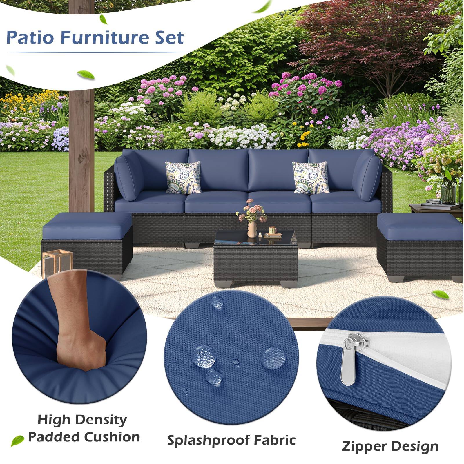 Patio Furniture Set

- High Density Padded Cushion
- Splashproof Fabric
- Zipper Design