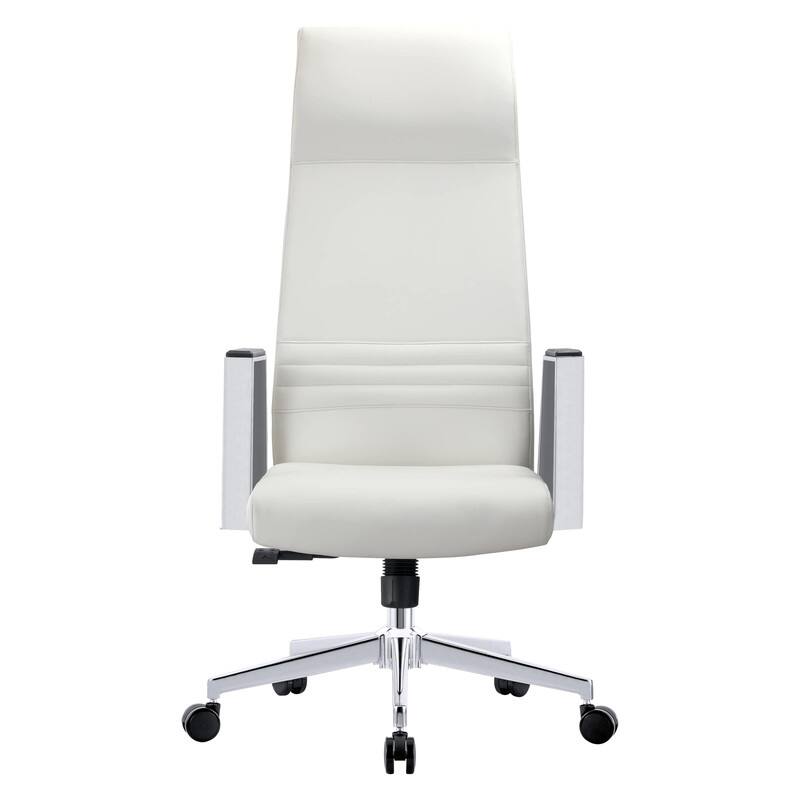 Back. LeisureMod - Aleen Ergonomic Office Desk Chair with PU Leather, Foam Padding, Adjustable Tilt, Height, and Swivel - White.