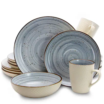 Front. Elama - Elama Mellow 16-Piece Dinnerware Set in Powder Blue - Powder Blue.