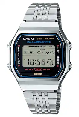 Casio - Illuminator Vintage Digital Bluetooth Smartphone Link Stainless Steel Quartz ABL-100WE-1A Unisex Watch - Black
