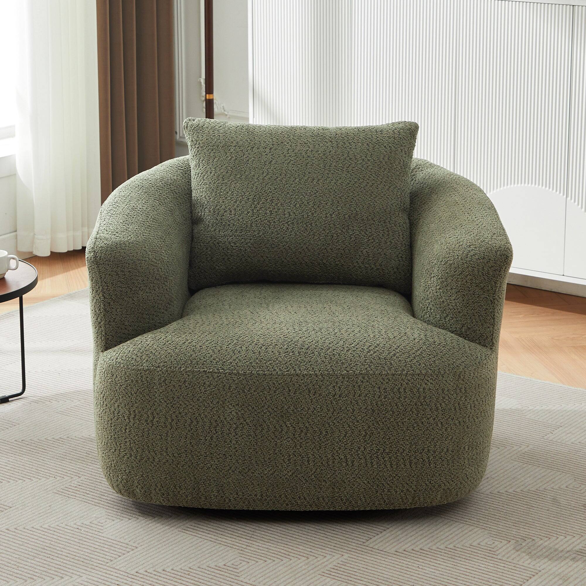 Alt View 7. Boyel Living - 38.2 inch Accent Chair Sofa 360-Degree Swivel Chair Upholstered Swivel Barrel Sofa Chair with Throw Pillow in Green - Green.