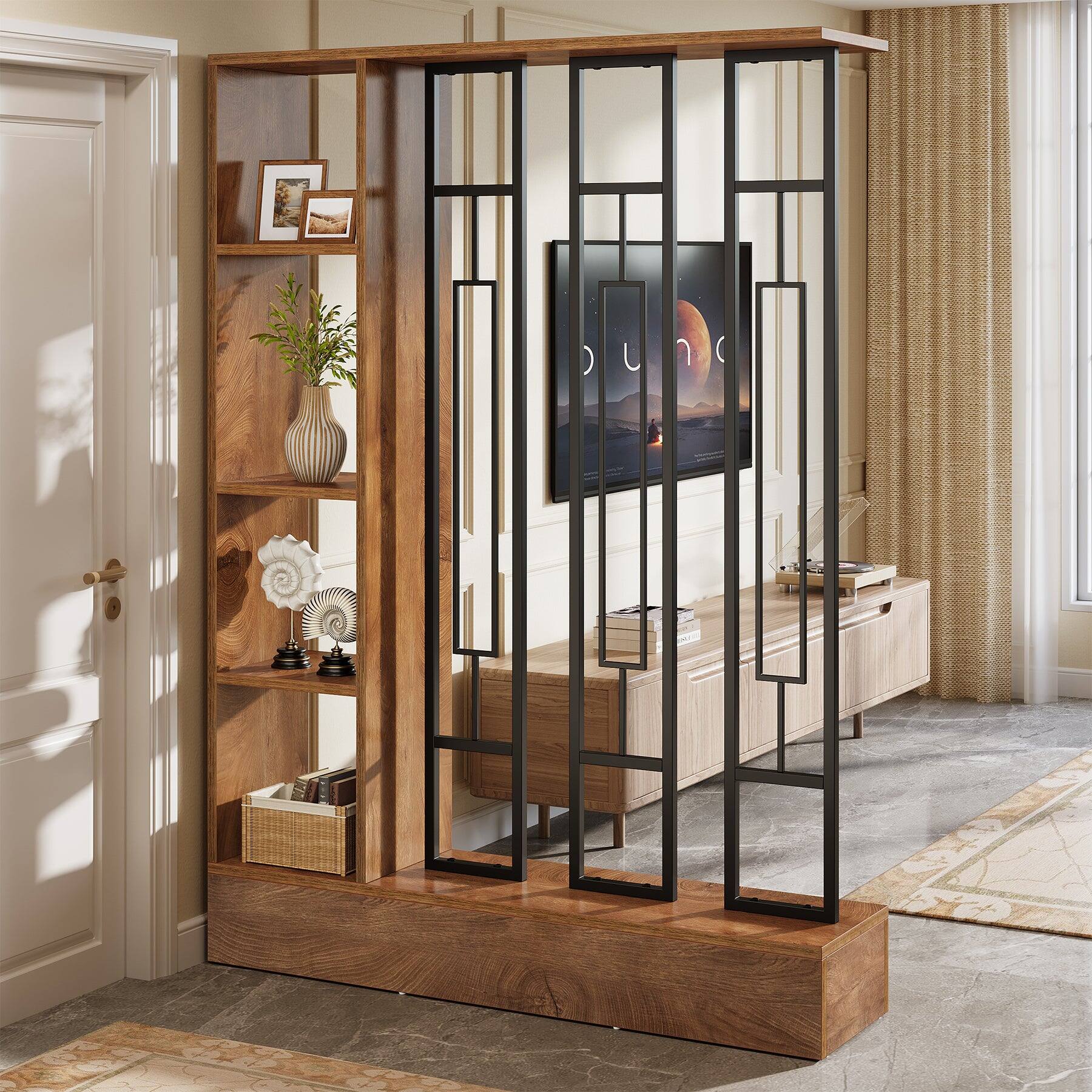 Angle. Tribesigns - Office Room Divider, For Space Separation in Workspaces, Reception Areas and Home Offices - Brown and Black.