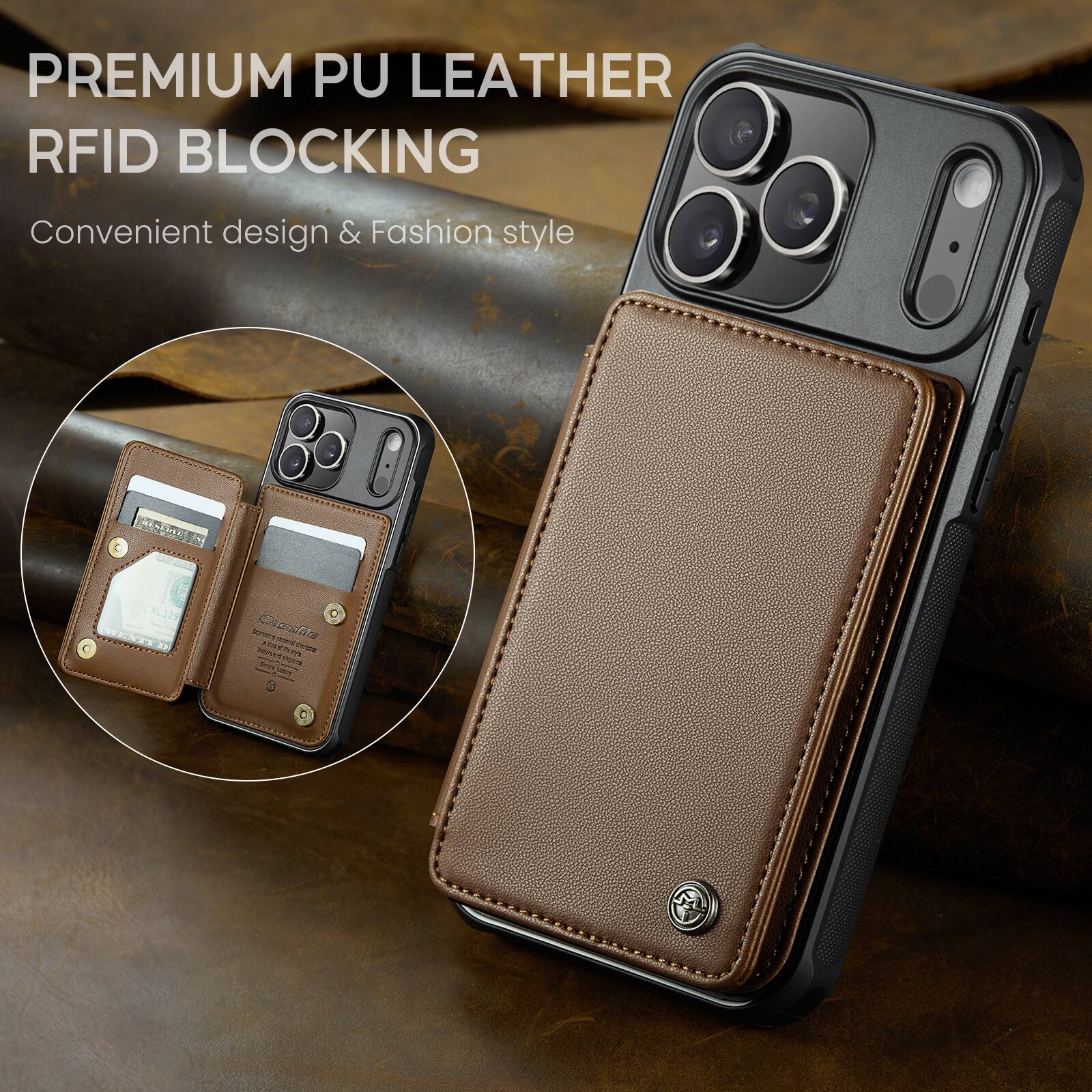 PREMIUM PU LEATHER RFID BLOCKING  
Convenient design & Fashion style