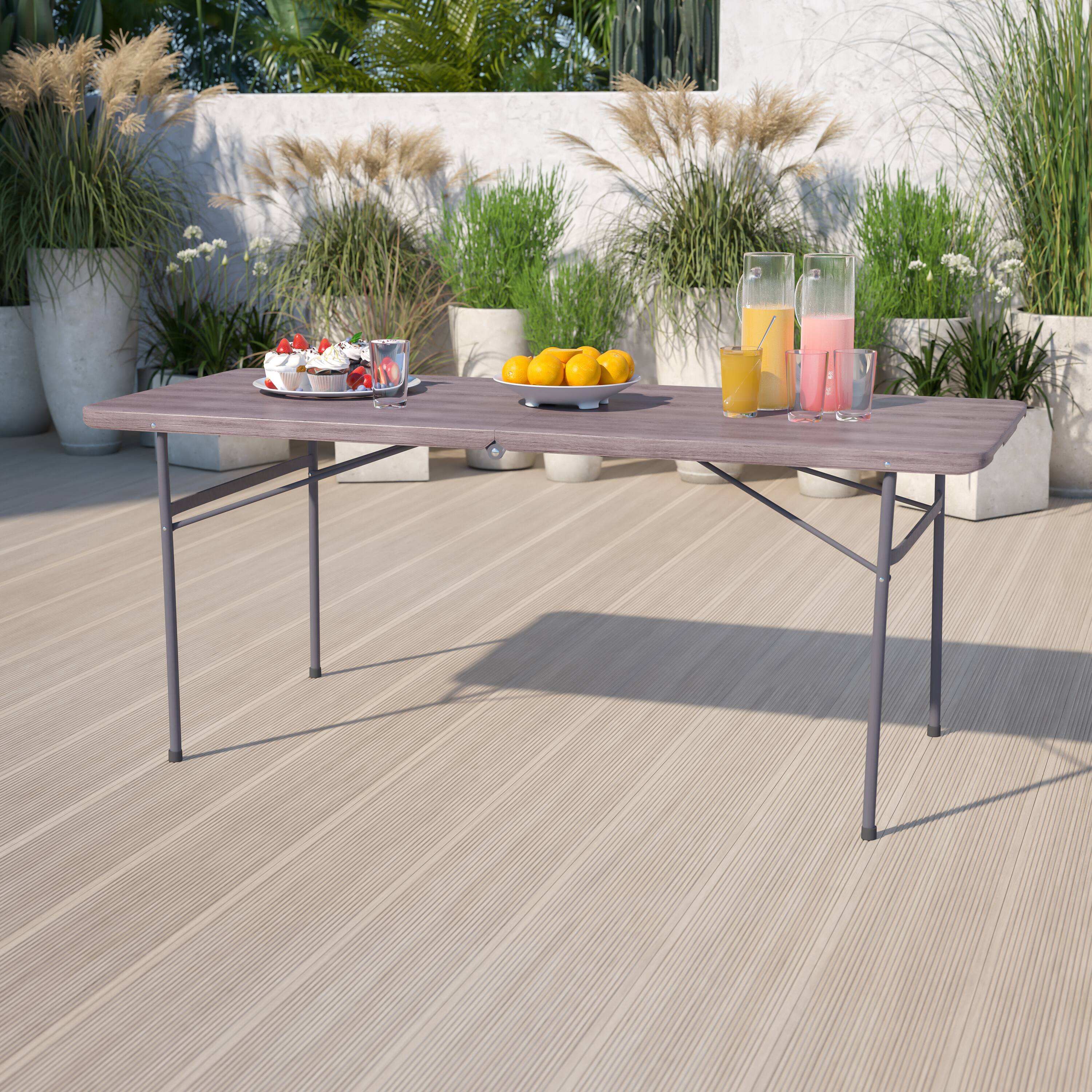 Alt View 2. Emma + Oliver - 6-Foot Bi-Fold Plastic Banquet and Event Folding Table with Handle - Brown.