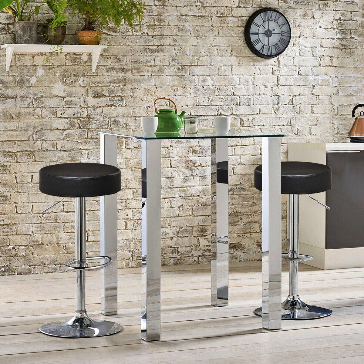 Alt View 2. Gymax - Gymax Set of 2 Adjustable Round Leather Seat Hydraulic Swivel Bar Stool Black - black.