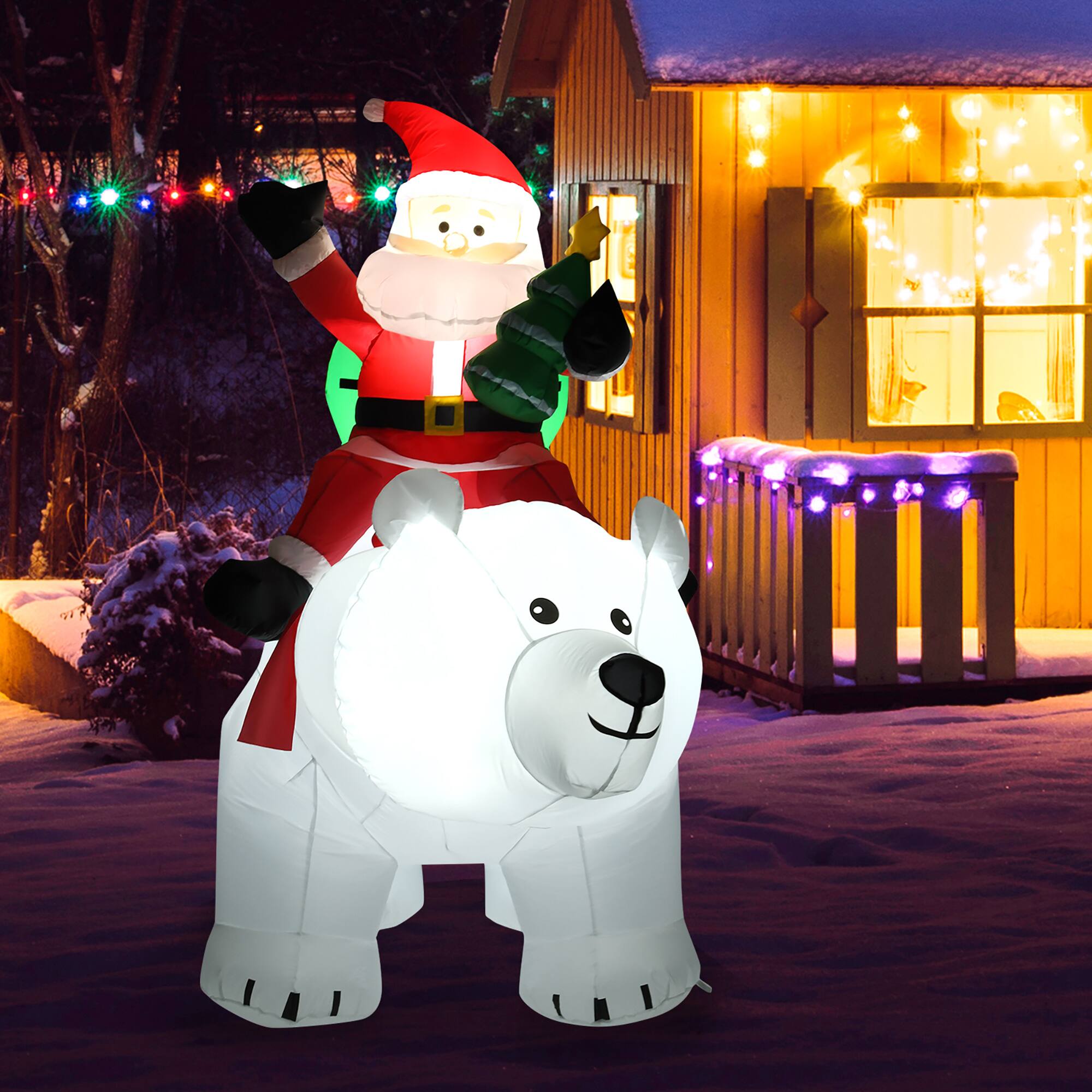 Alt View 11. Costway - 6.5 FT Christmas Inflatable Santa Riding Polar Bear w/ Shaking Head LED Lights - Multicolor.