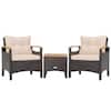 Front. Costway - 3PCS Patio Rattan Furniture Set Wooden Armrest Table Top Cushioned Deck - Mix Brown,Beige.