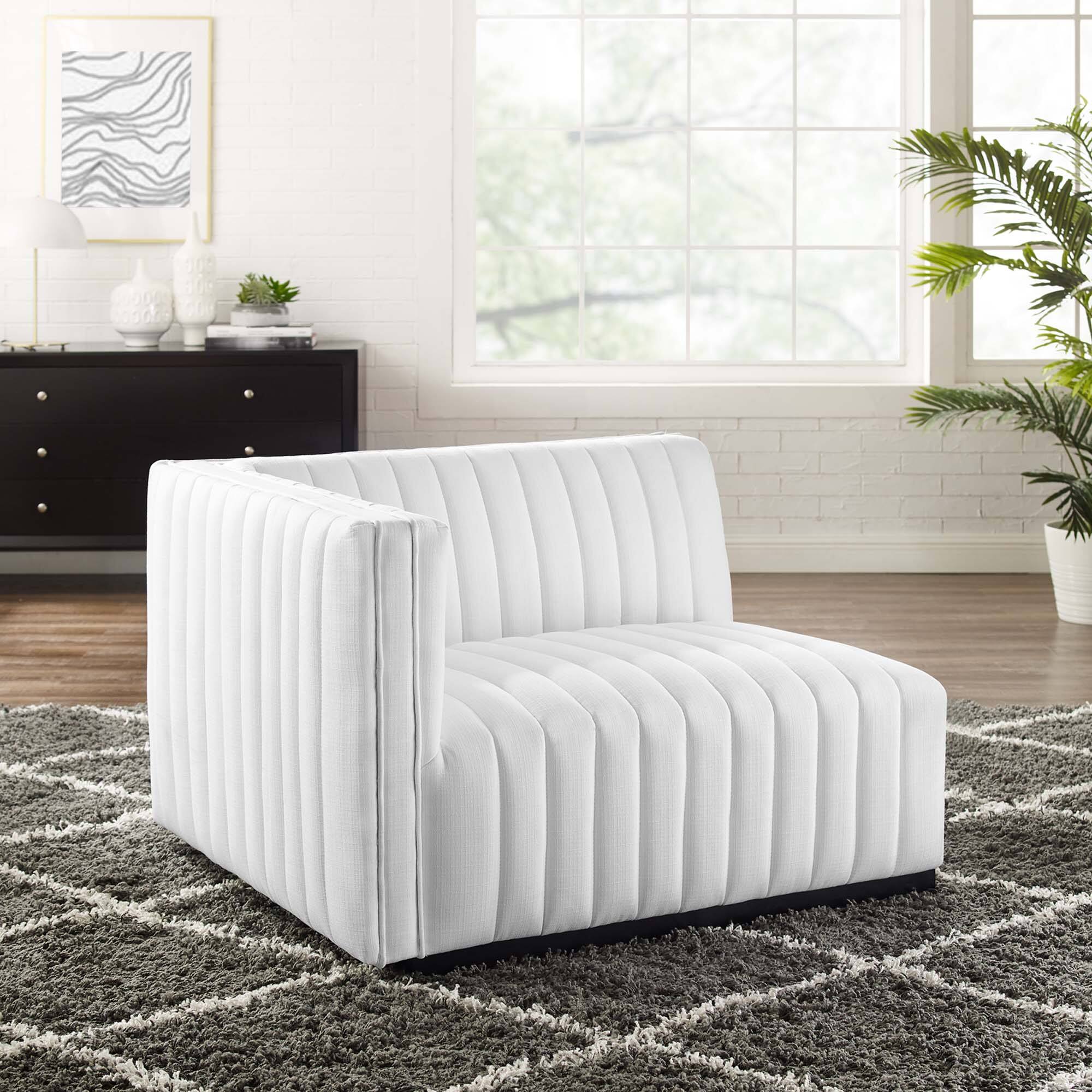 Alt View 5. Modway - Conjure Channel Tufted Upholstered Fabric Left-Arm Chair by Modway - Black White.