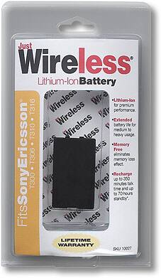 Front Standard. Just Wireless - LiIon Battery for Select Ericsson Cell Phones.
