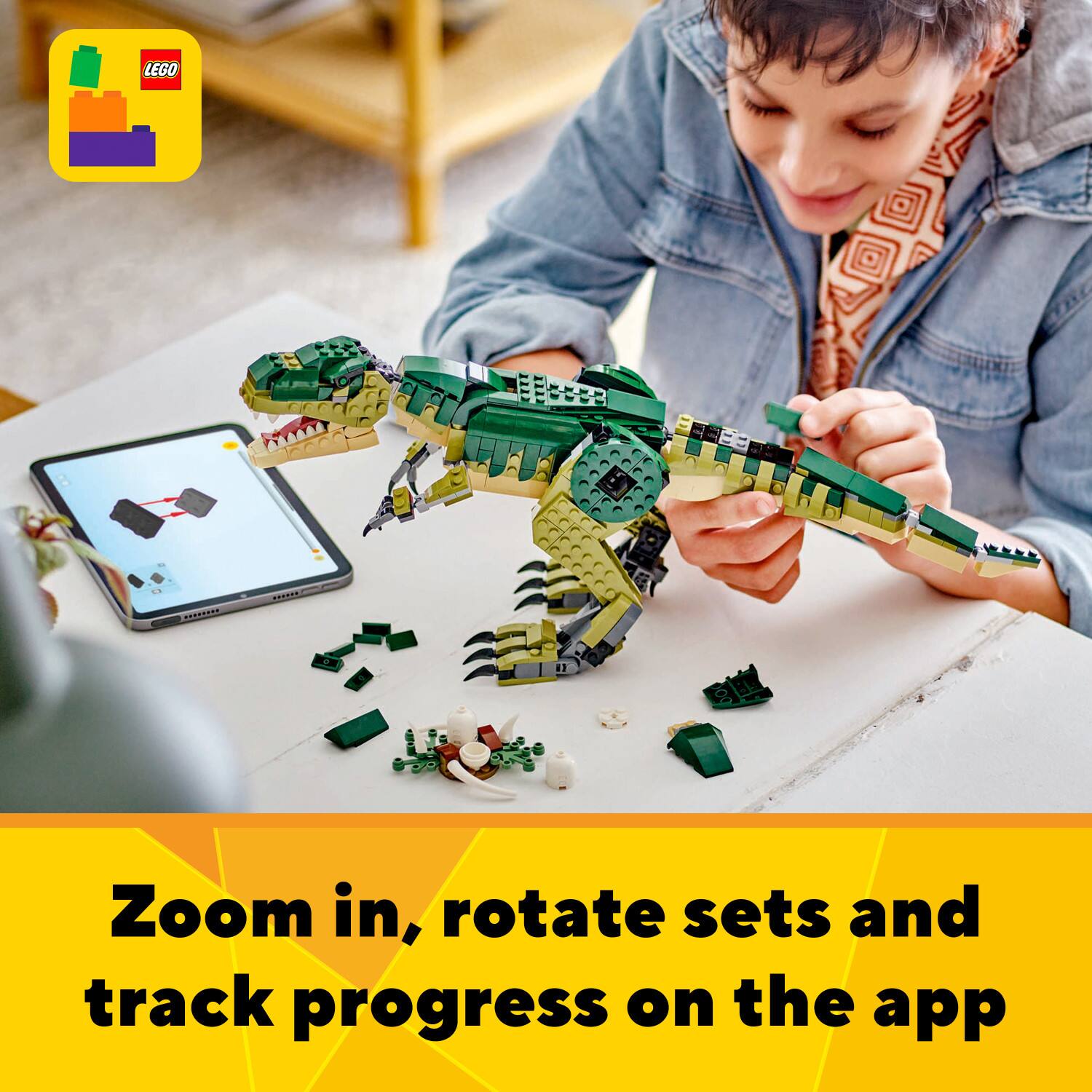 LEGO Zoom in, rotate sets and track progress on the app.