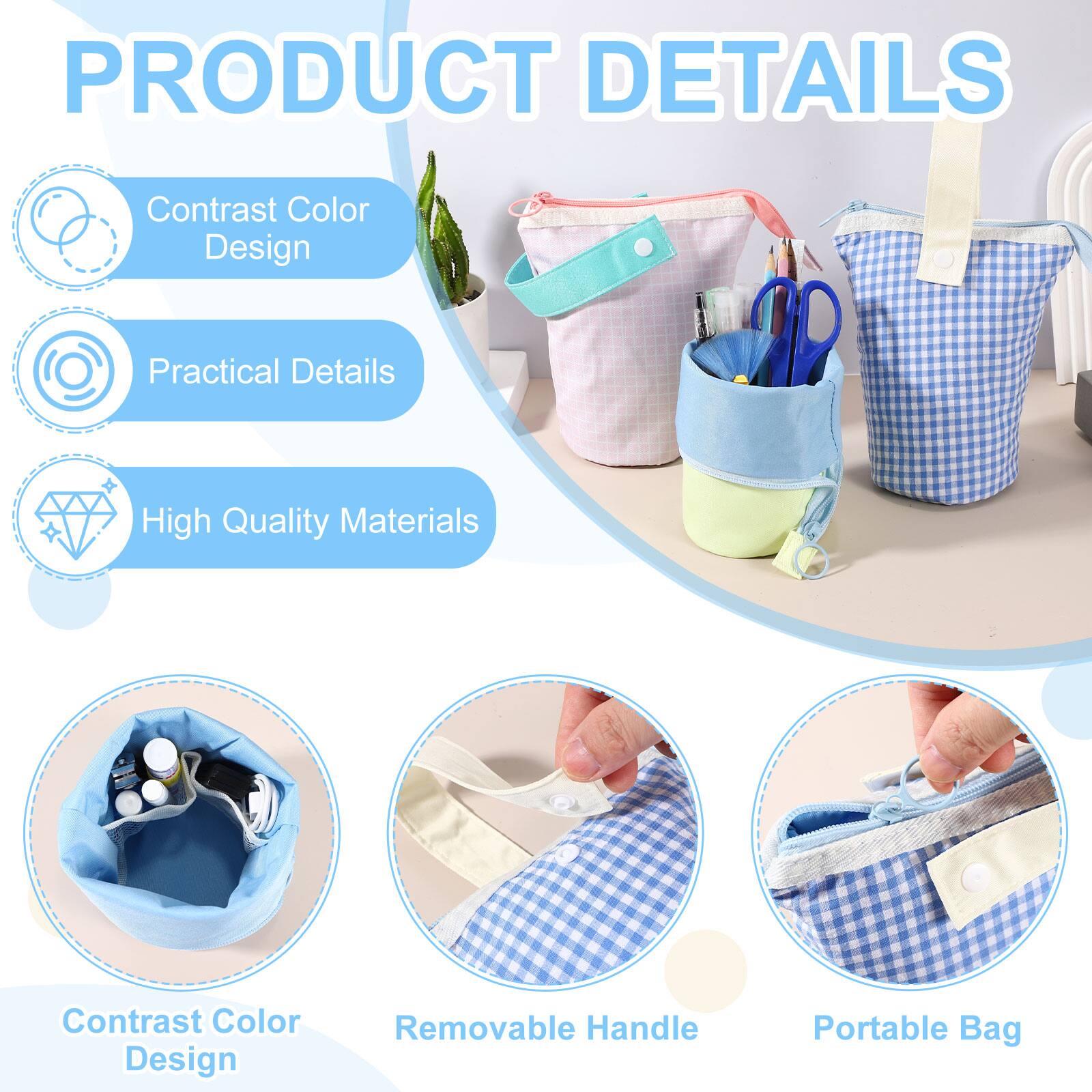PRODUCT DETAILS

- Contrast Color Design
- Practical Details
- High Quality Materials

- Contrast Color Design
- Removable Handle
- Portable Bag