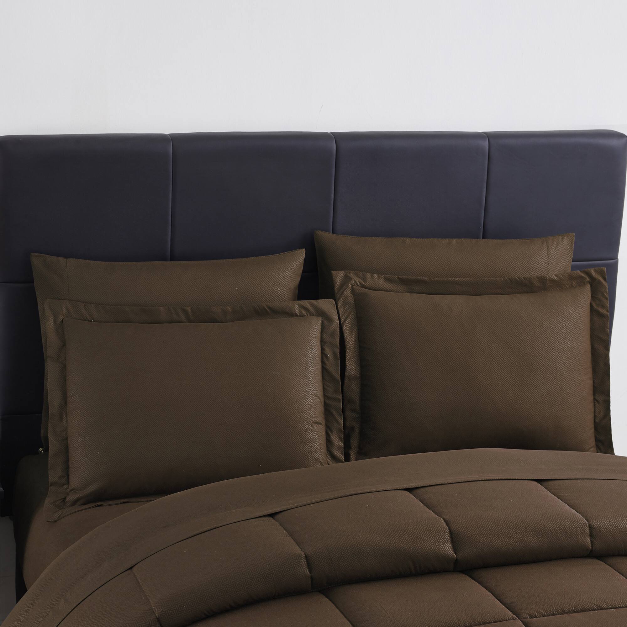 Angle. Sweet Home Collection - 8 Piece Embossed Greek Key Bed in a Bag All Season Complete Set with Sheets - Queen - Chocolate.