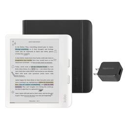 Kobo - Libra Colour eReader (White) with and AC Bundle - 2024 - Black Notebook SleepCover