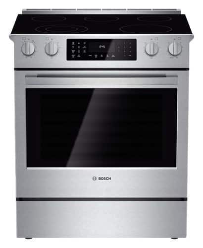 Bosch 800 Series 4 6 Cu Ft Self Cleaning Slide In Electric Convection Range Stainless Steel Hei8054u Best Buy