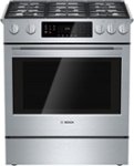 Front Zoom. Bosch - 800 Series 4.8 Cu. Ft. Self-Cleaning Slide-In Gas Convection Range.