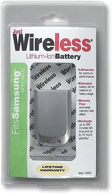 Front Standard. Just Wireless - LiIon Battery for Samsung A600 Cell Phone.