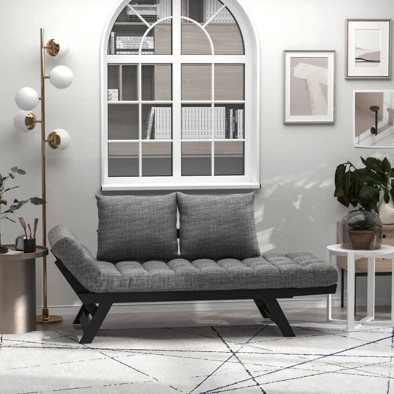 Angle. Hivvago - 3 In 1 Convertible Sofa Chaise Lounger Bed with  2 Large Pillows - Gray.