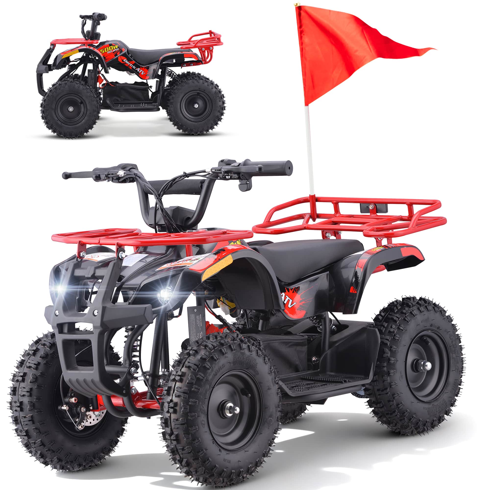 Hover Heart - Electric ATV for Teens and Beginners - 500W Motor, 36V 12Ah Battery, 15 MPH, Dual-Speed Parent Control, Front & Rear Car - Red