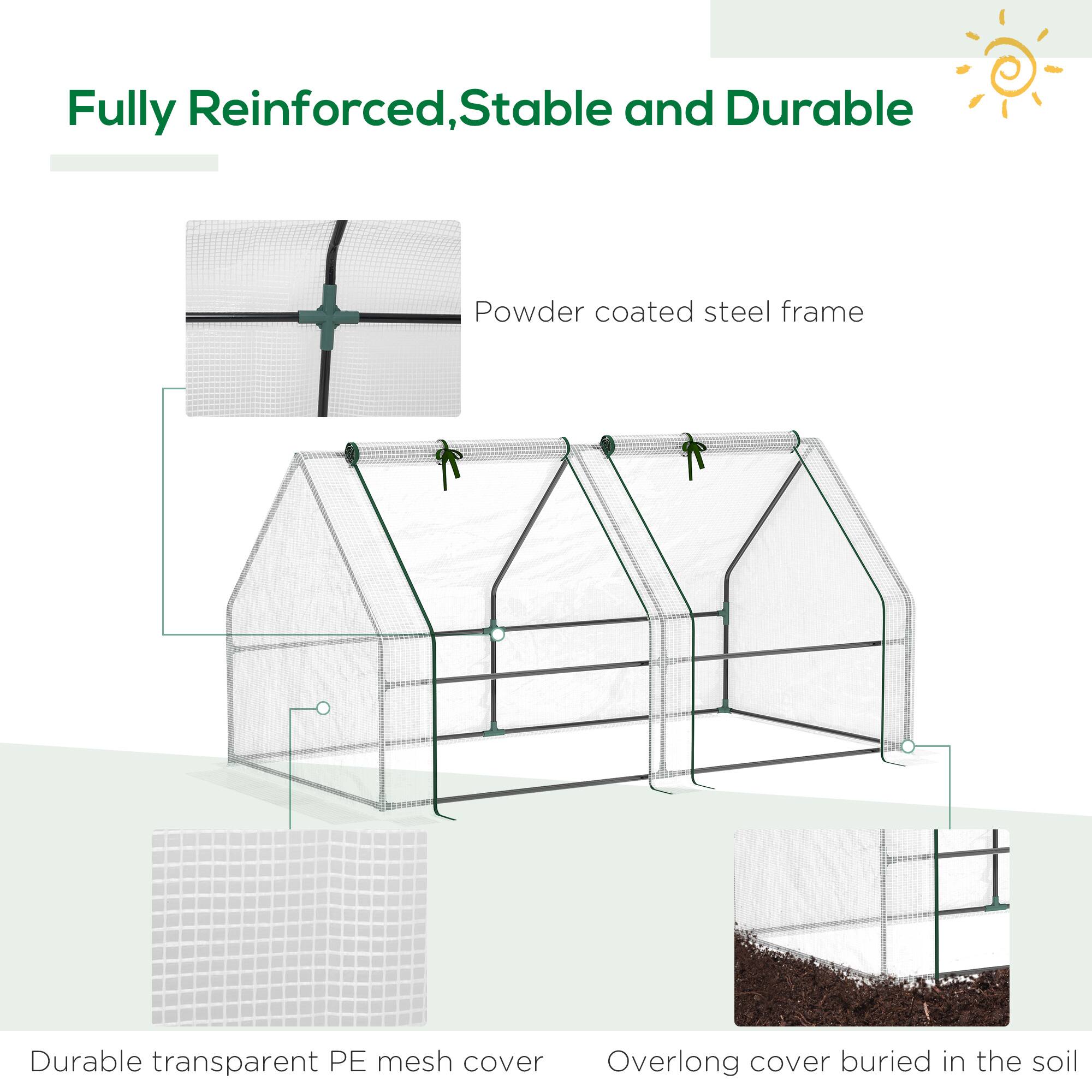 Alt View 4. Outsunny - 6' x 3' x 3' Mini Greenhouse with Zippered Doors & Roll-up Windows, Portable Plant Hot House with Durable PE Cover - White.
