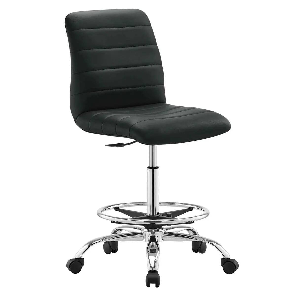 Back. Modway - Drafting Chair Vegan Leather Armless Adjustable Stool - Black.