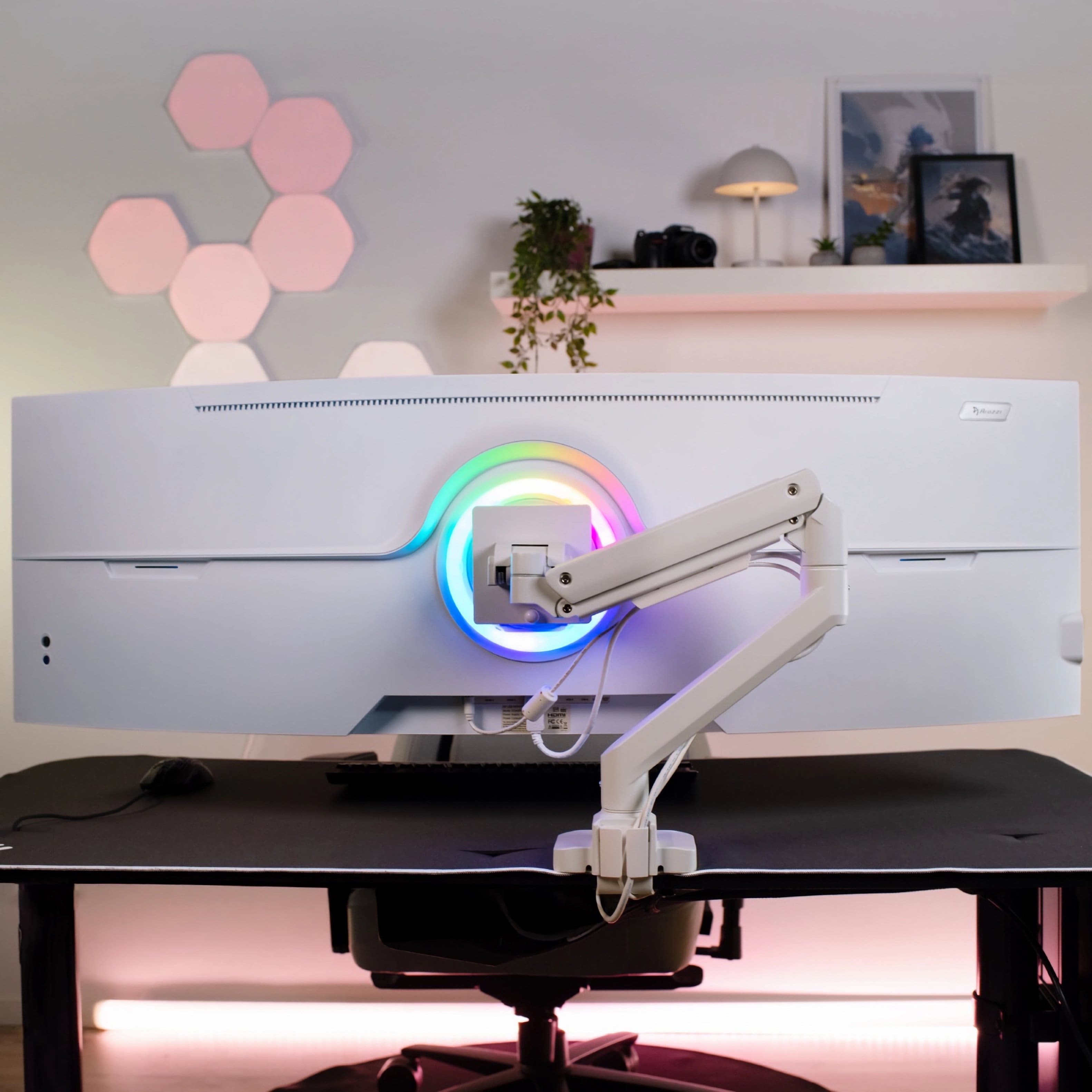 Back. Arozzi - Arozzi Alzare Neo Pro Gas Spring Heavy Duty Monitor Arm – Extra Strong Full Motion Desk Mount – White - White.