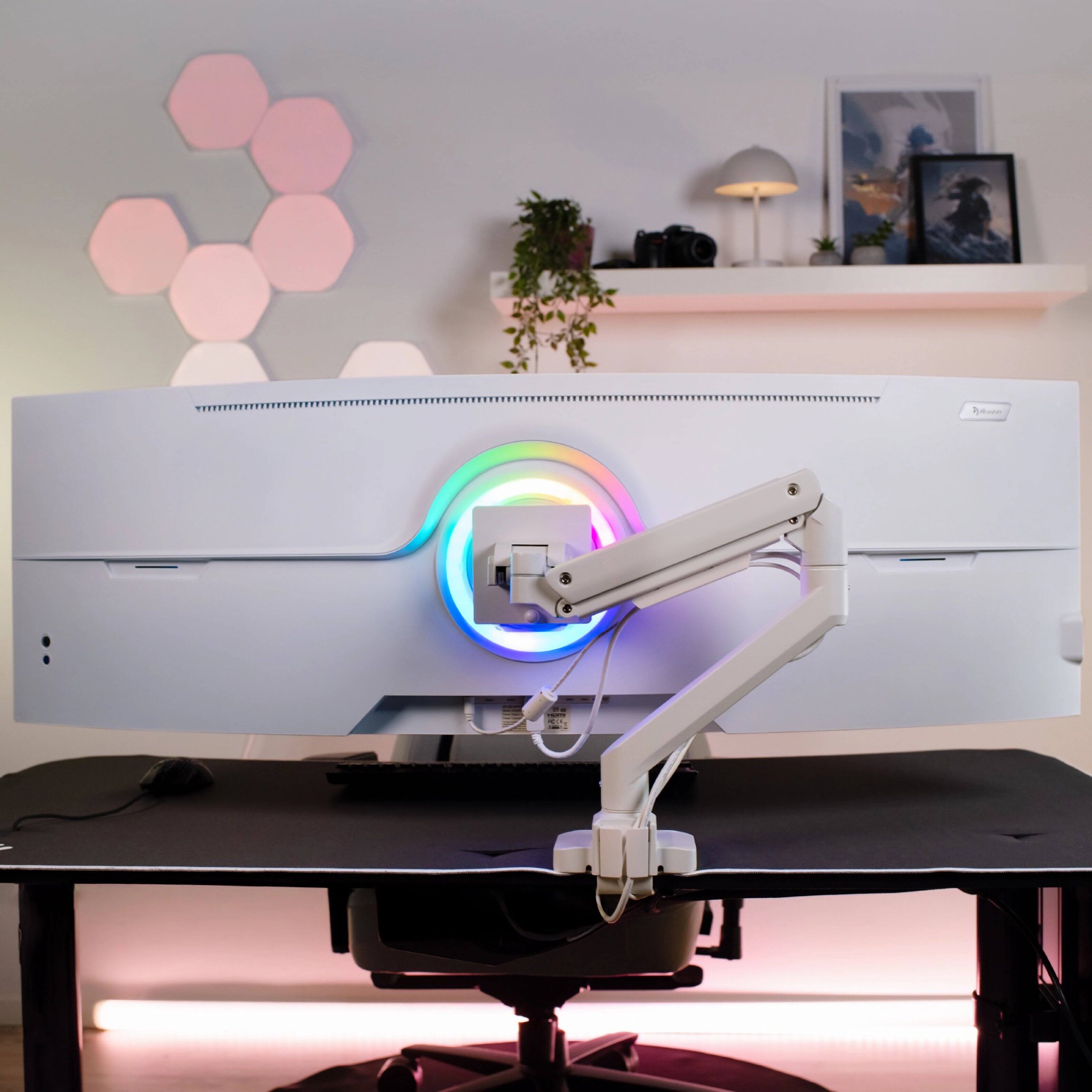 Back. Arozzi - Arozzi Alzare Neo Pro Gas Spring Heavy Duty Monitor Arm – Extra Strong Full Motion Desk Mount – White - White.