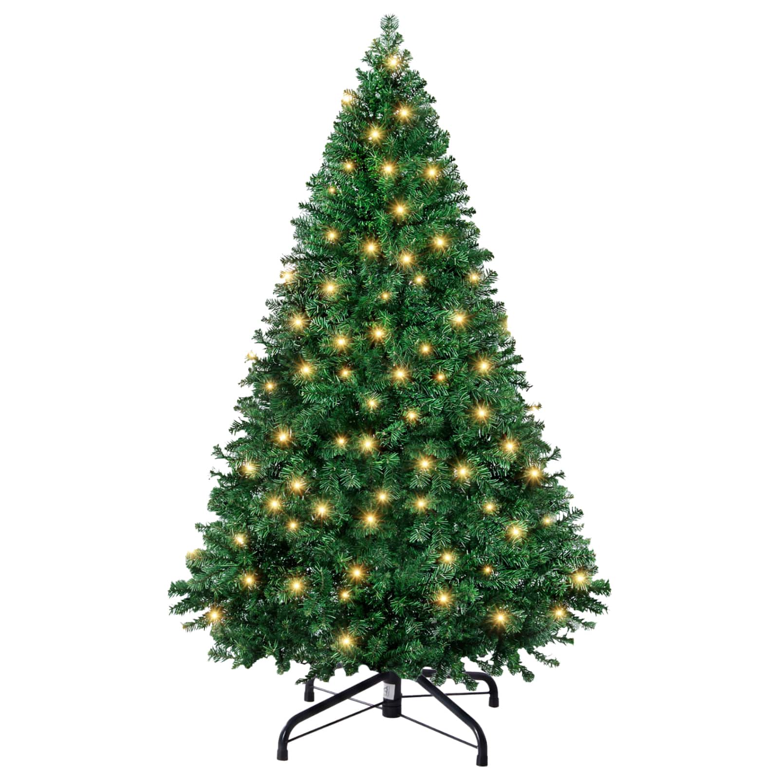 Sweetcrispy - Pre-lit Full Artificial Christmas Tree Hinged w/ Warm White LED Lights - Green