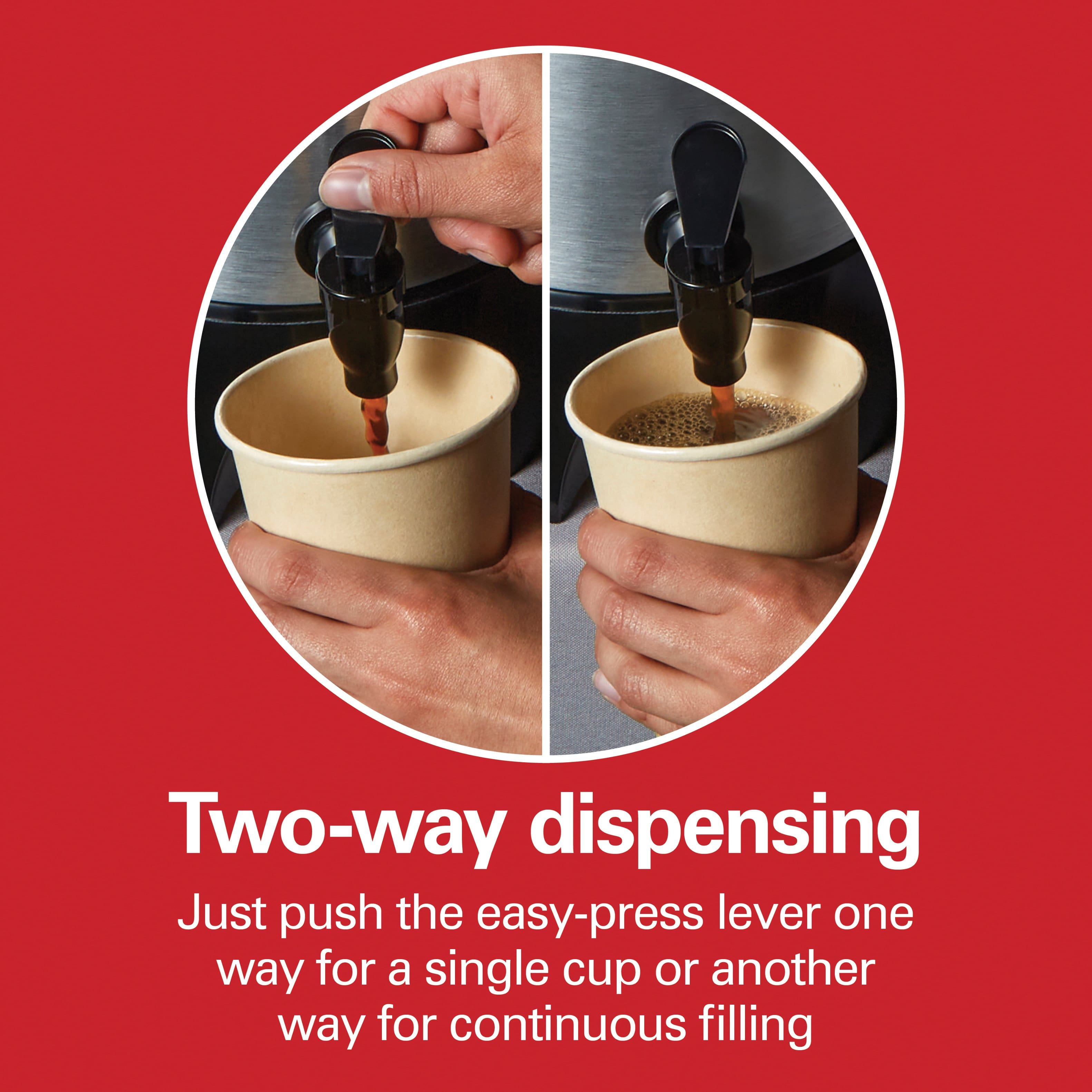 Two-way dispensing
Just push the easy-press lever one way for a single cup or another way for continuous filling