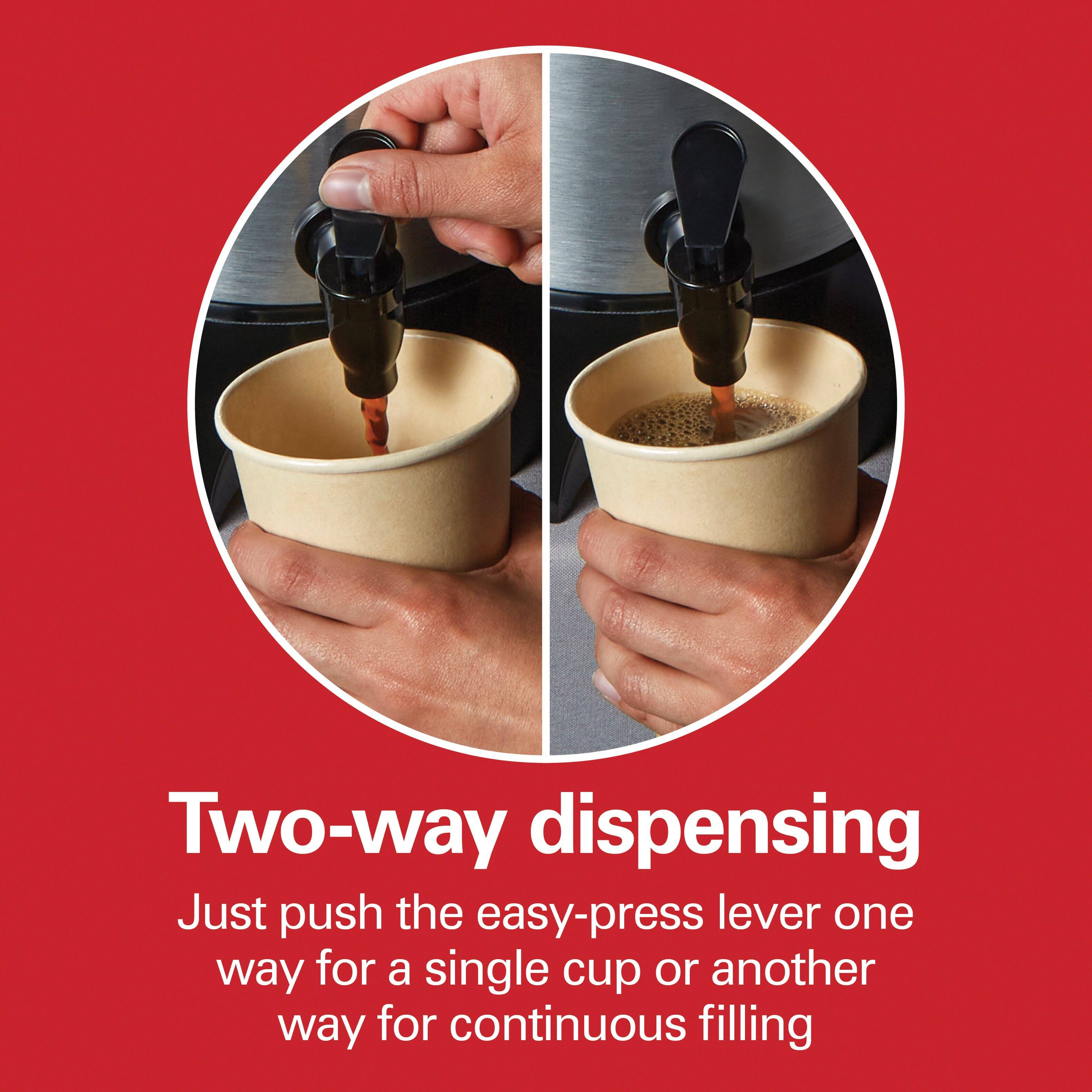 Two-way dispensing

Just push the easy-press lever one way for a single cup or another way for continuous filling