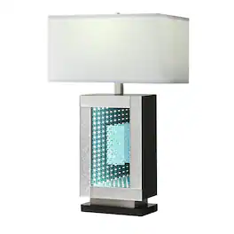 Manhattan Lane - Ziva 27 Inch Table Lamp, LED Night Light, Rectangular Shade - Chrome, White