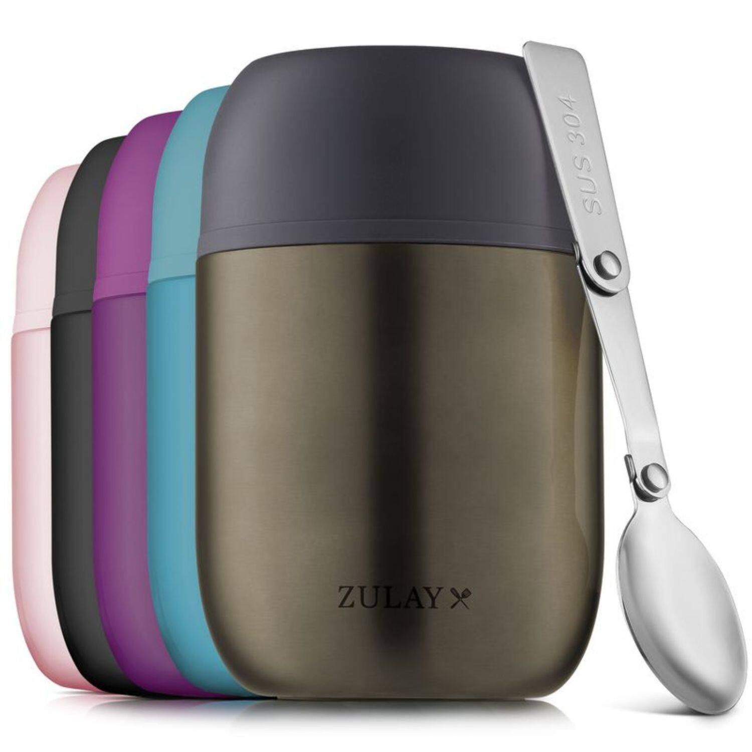 Zulay Kitchen - 16oz Stainless Steel Vacuum Insulated Food Jar for Hot Foods and Soups - Dark Gray