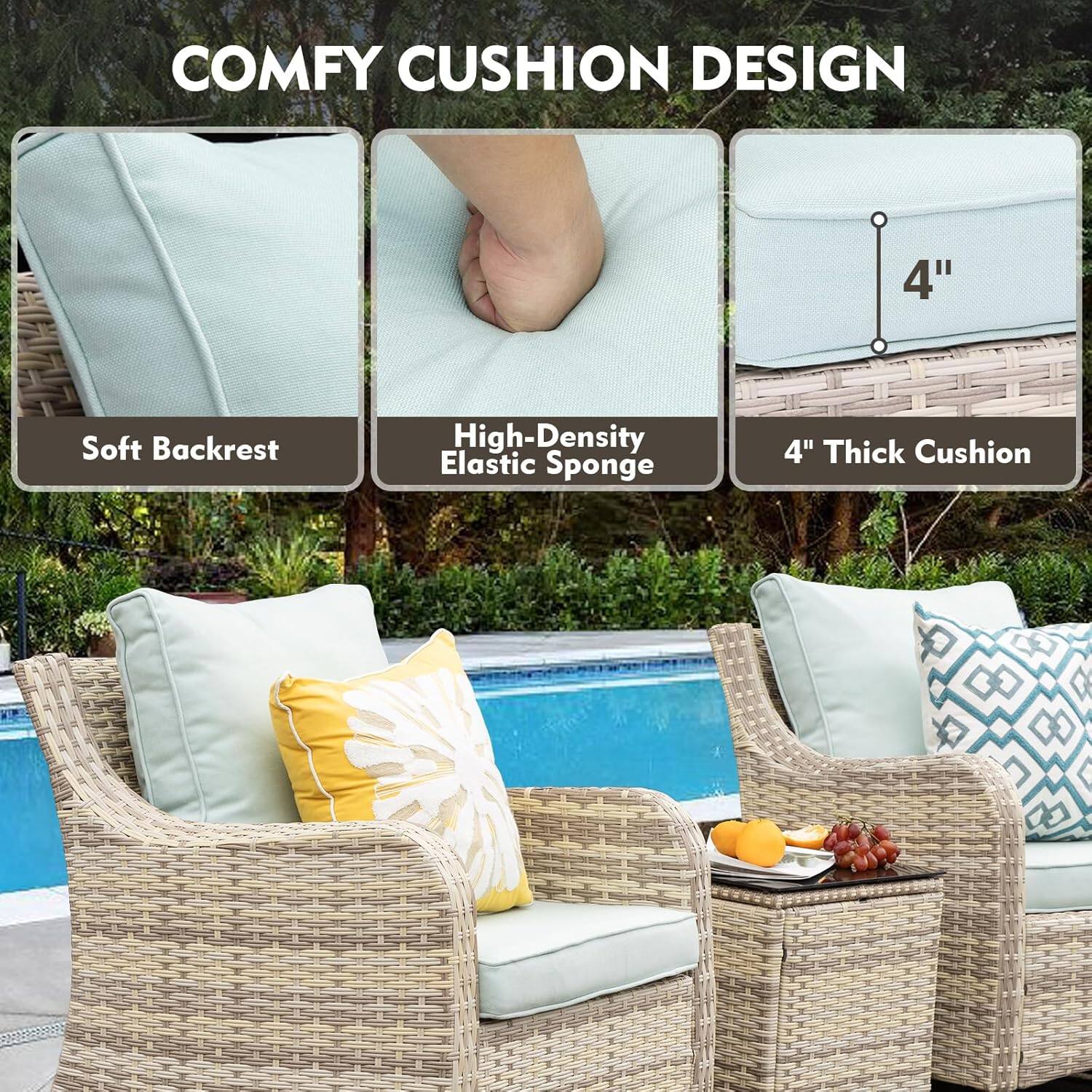 COMFY CUSHION DESIGN

- Soft Backrest
- High-Density Elastic Sponge
- 4" Thick Cushion