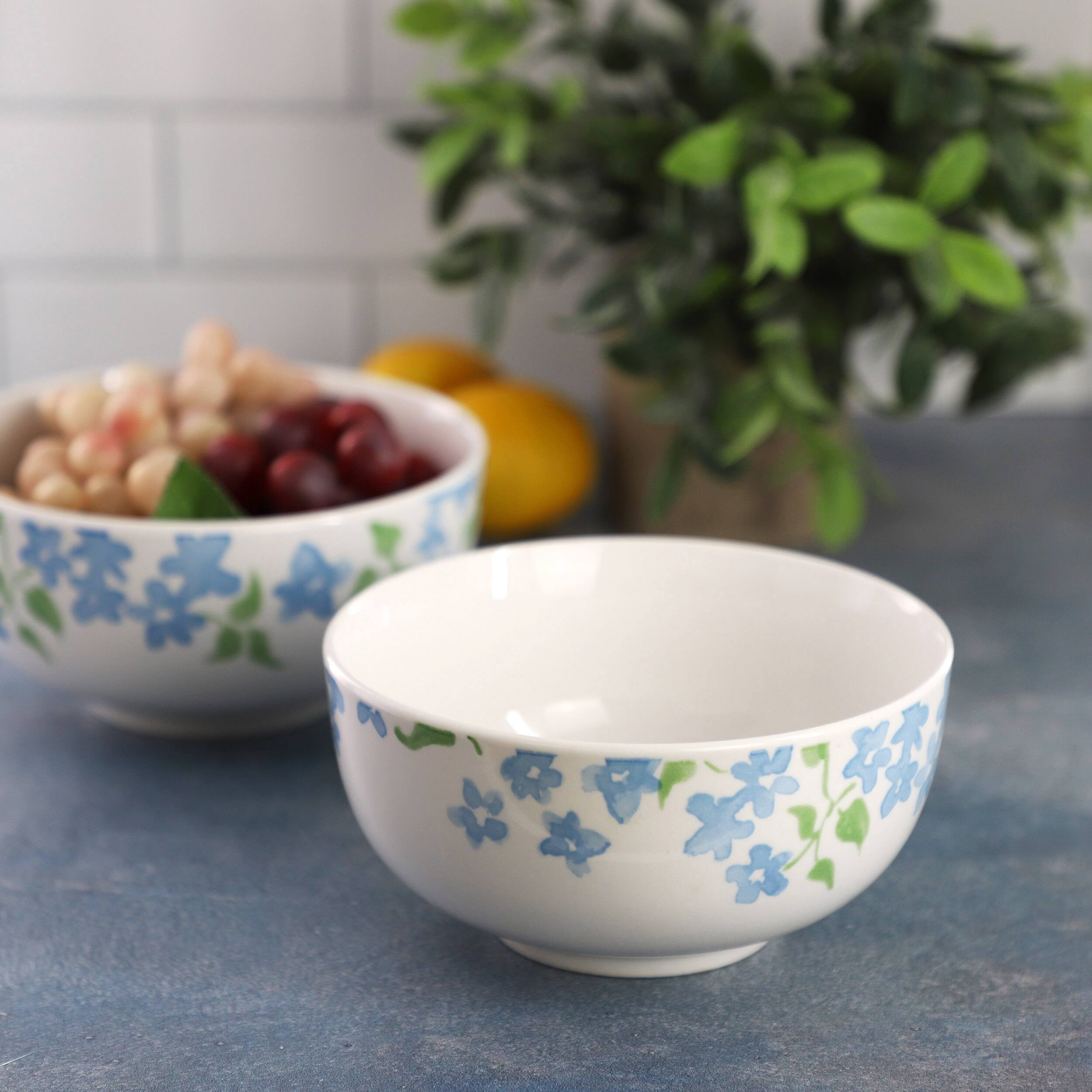 Alt View 2. Gibson - Gibson Home Garden Aisle 2 Piece Fine Ceramic Cereal Bowl Set in Blue Floral - Blue Floral.