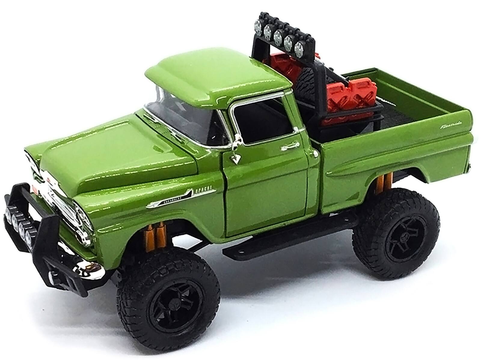 Alt View 3. Motormax - 1958 Chevrolet Apache Fleetside Pickup Truck Off Road Green 1/24 Diecast Model by Motormax.