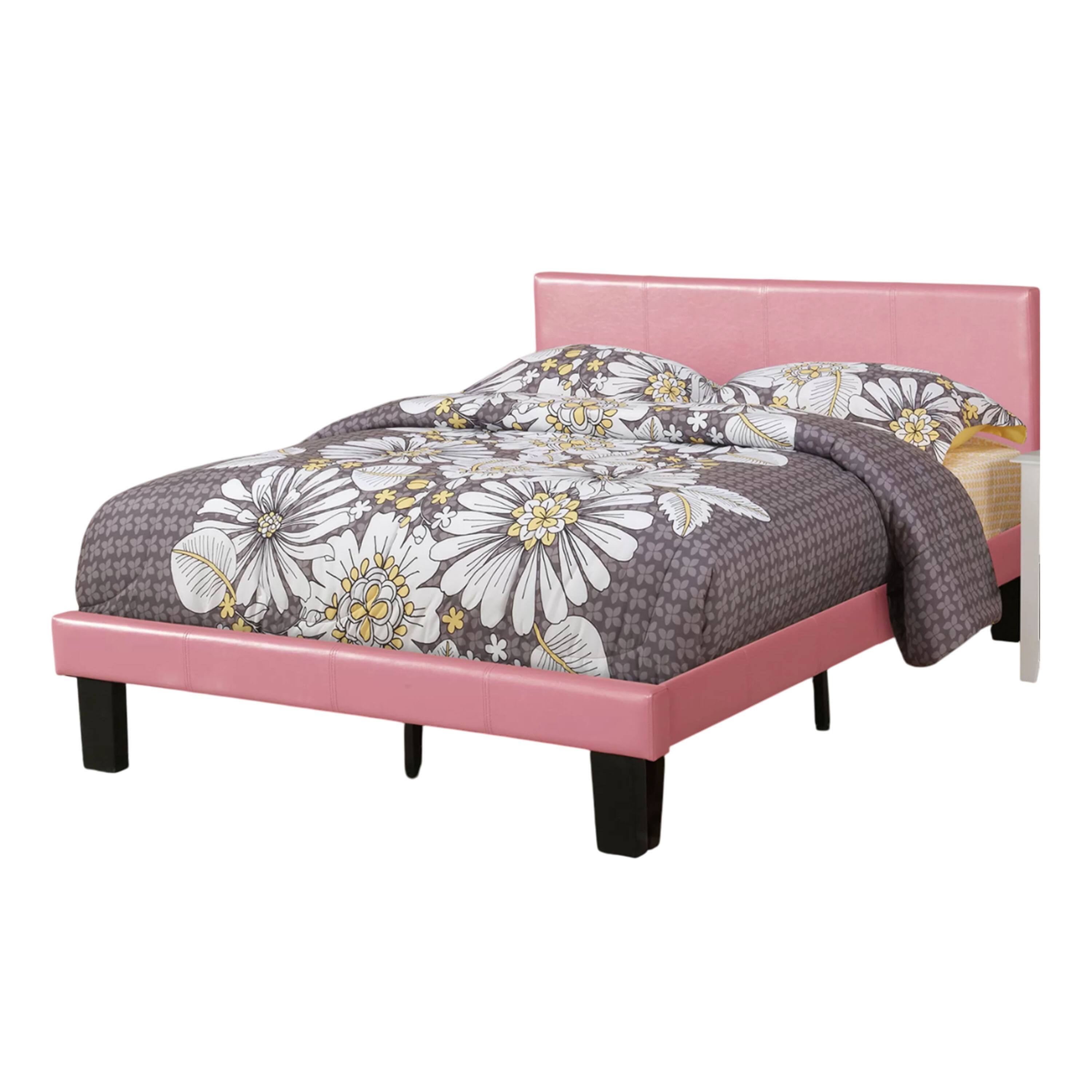 Alt View 1. Manhattan Lane - Traditional Wooden Full Bed with Faux Leather Upholstery - Pink.
