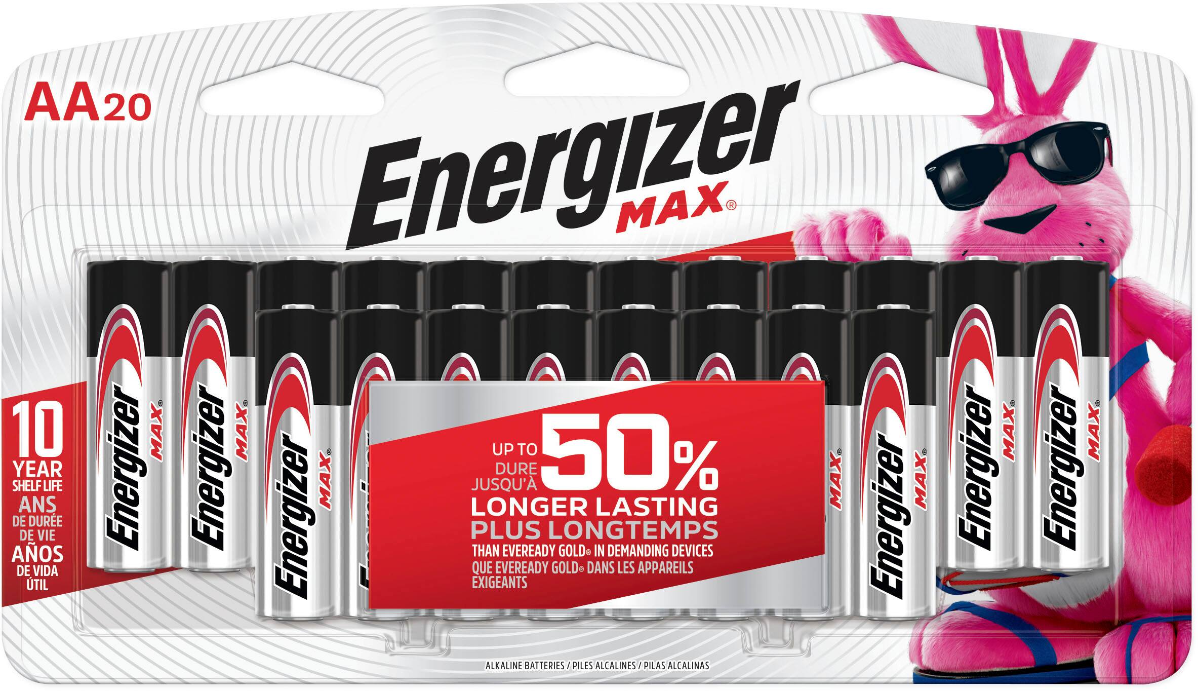 Alt View 1. Energizer - MAX AA Batteries (20 Pack), Double A Alkaline Batteries - Silver.