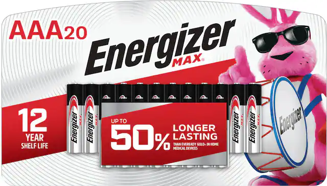 Front. Energizer - MAX AAA Batteries (20 Pack), Triple A Alkaline Batteries - Silver.
