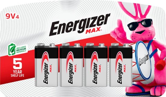 Front. Energizer - MAX 9V Batteries (4 Pack), 9 Volt Alkaline Batteries - Silver.