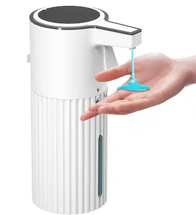 Front. FINEAK - 400ml Push-Activated Liquid Soap Dispenser Adjustable Volume for Bathroom Kitchen - White.