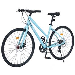 APRILSOUL - 24 Speed Hybrid Bike 700C Disc Brake City Bicycle Unisex - Light Blue