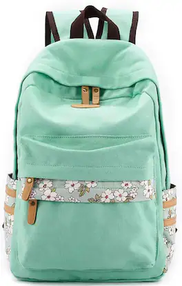 Vulpecula Spade - mygreen Kawaii Girls Backpack for School - Lightweight Canvas Backpack for Teens - Light Green, Flower, 15 Inch Laptop