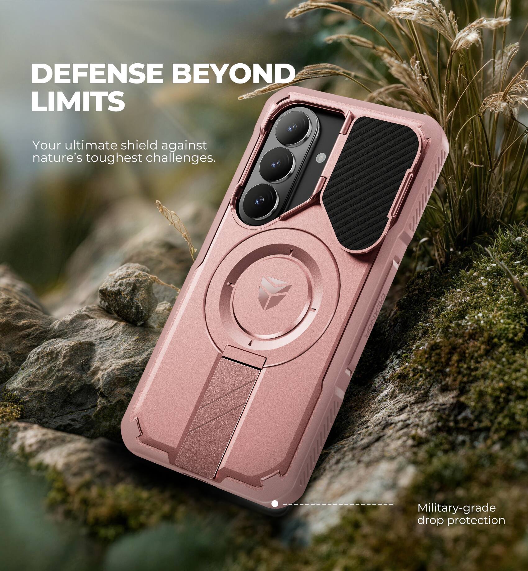DEFENSE BEYOND LIMITS  
Your ultimate shield against nature's toughest challenges.  
Military-grade drop protection
