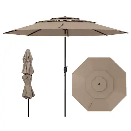 Front. Costway - Costway 10 ft 3-tier Vented Patio Umbrella Large Market Table Umbrella Outdoor Sun Shade - Brown.